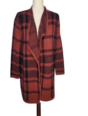 Soft Surroundings Wool Alpaca Sweater Open Front Plaid Cozy Cottage Cardigan S